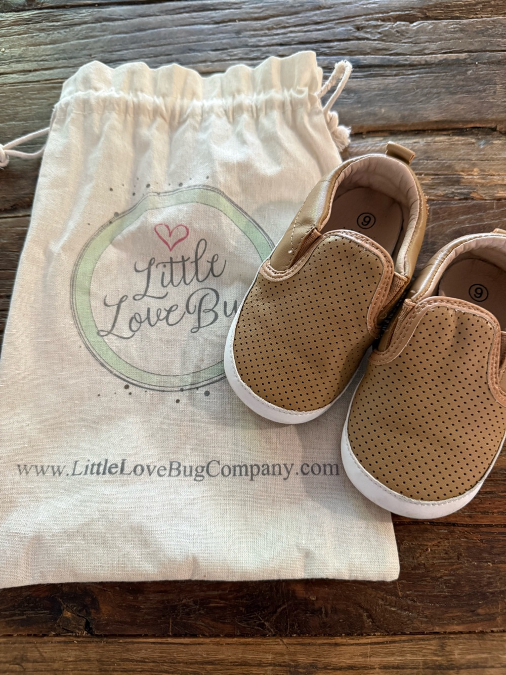 Little Love Bug Tan Slip-On Kids Sneakers - NIB